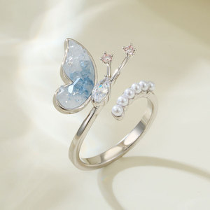 <b>Crystal</b> Butterfly Open <b>Ring</b> Lake Blue Adjustable Index Finger <b>Ring</b> For Women Everyday Wear - Product Image 4