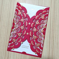 Invitations de mariage chinoises en nœud rouge et or avec estampage à chaud, enveloppes découpées au laser, pochettes, porte-cartes, couverture, invitations de Quinceañera
