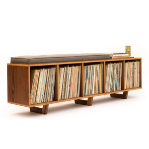 Record Vinyl LP Storage Bench Lo-Fi edition with Mid Century Modern Stylings Entry Bench