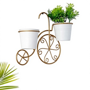 Support mural en métal rétro pour plantes vertes avec deux pots blancs, design circulaire, style rustique - Product Image 6