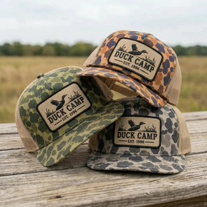 Casquette Trucker BSCI Rétro Camouflage Canard 5 Panneaux Structurée en Maille avec Cordon, Patchs Logo Personnalisés, Casquette Snapback Chasse Vente en Gros - Product Image 1