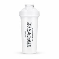 Bouteille shaker de sport en plastique PP sans BPA, avec impression de logo personnalisé, 400 ml, 600 ml, 800 ml, 1000 ml, noire, avec boule mélangeuse