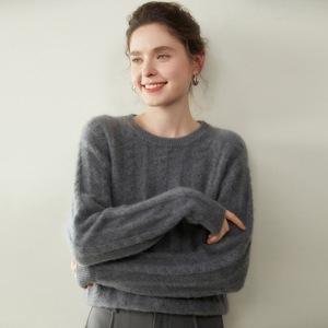Suéter de Cachemira de Lana para Mujer, Estilo Coreano, Cuello Redondo, Tejido de Cable, Jersey de Lujo para Otoño e Invierno - Product Image 3