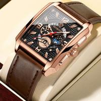 BINBOND B6575 6575 Reloj de Pulsera Masculino de Lujo, Marca de Moda, Correa de Cuero y Acero Inoxidable, Resistente al Agua