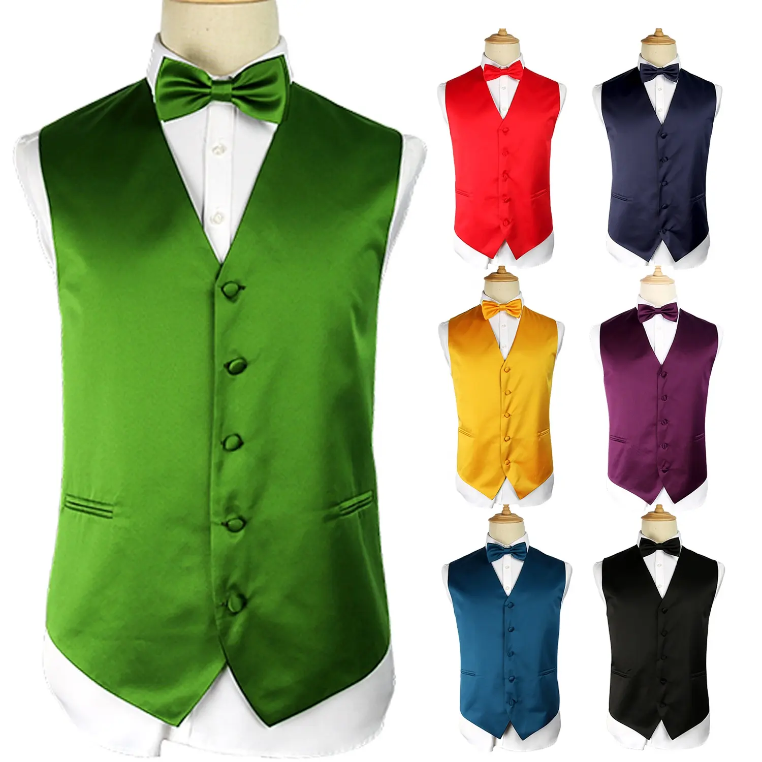 Plain Solid Plus Size Mens Vest Cummerbund Bow Tie Coletes para Terno Masculino