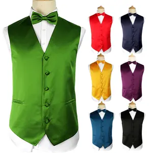 Cummerbund Plain Solid Plus Size Mens Vest Cummerbund Bow Tie Waistcoats For Mens' Suit