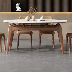 Modern Minimalist Extendable Wooden Dining <b>Table</b> Set 6 Piece Round And Square Dual Purpose For Dining Room - Product Image 2