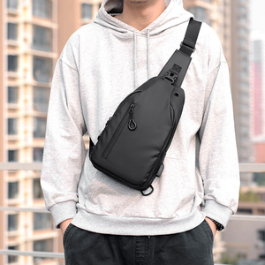 Trendy Fashion Black Men's Chest <b>Bags</b> <b>Waterproof</b> Outdoor Sports Black Shoulder <b>Sling</b> <b>Bags</b> With USB Charger - Product Image 3
