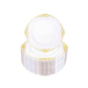 Plato de Presentación de 13 Pulgadas con Borde Dorado/Plateado para Banquetes y Eventos, Color Blanco, Novedad 2024 - Product Image 1