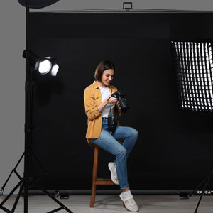 RAUBAY 78.7 x 82.7in Large Collapsible Black <b>Backdrop</b> Screen Portable Retractable Panel Photo Nude Background with <b>Stand</b> - Product Image 6