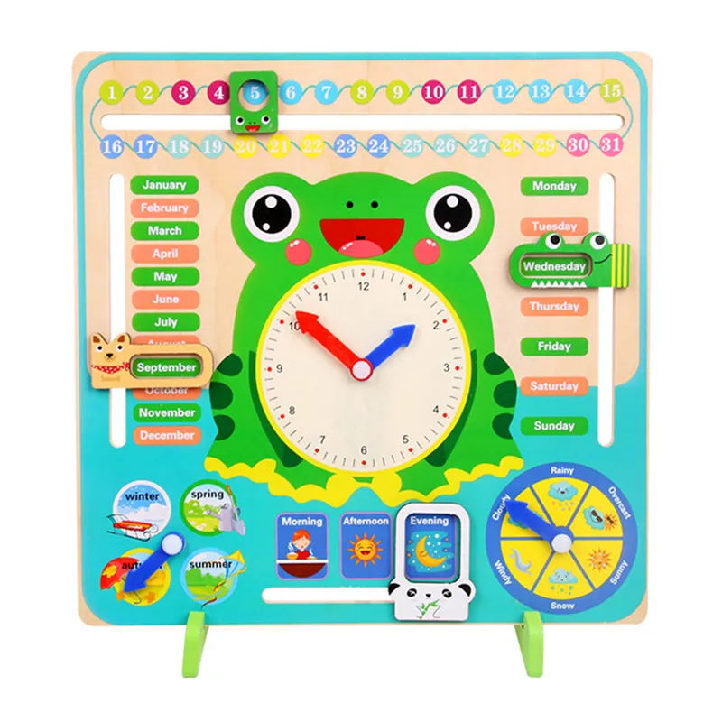 Factory Price Wooden Time Digital Clock Toys Frog Shape Learning Game Christmas Gift for Children Baby Toddlers