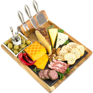 Nouvel ensemble de planches <span class=keywords><strong>à</strong></span> <span class=keywords><strong>fromage</strong></span> en <span class=keywords><strong>ardoise</strong></span> OEM, 10 pièces, comprenant 4 outils <span class=keywords><strong>à</strong></span> <span class=keywords><strong>fromage</strong></span> en acier inoxydable, plateau de service en acacia de qualité supérieure avec planche en <span class=keywords><strong>ardoise</strong></span> - Product Image 2