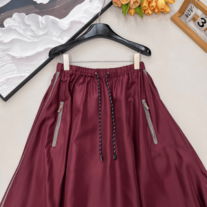 Women Drawstring Waist A Line Maxi <b>Skirt</b> Zipper Pockets <b>Elastic</b> Waist Casual Long <b>Skirt</b> - Product Image 4