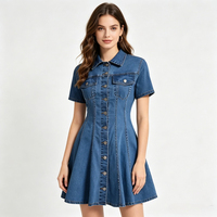 Robe en jean décontractée la plus vendue à manches courtes, amincissante à la taille