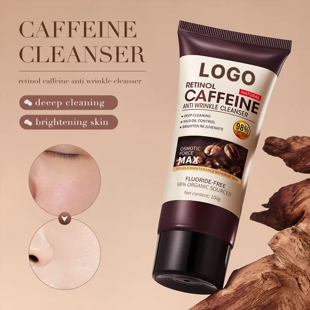 Marque privée Oem Produit populaire Nettoyer en profondeur les pores Ingrédients naturels Nettoyant pour le visage anti-rides à la caféine Nettoyant pour le visage