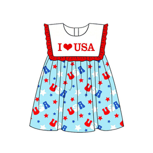 Combinaison sans manches pour bébé et enfant, impression « I love USA », vente en gros, modèle SR4154, ensemble pour fille. - Product Image 5
