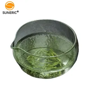 Transparent Heat Resistant Textured Glass Matcha Tea Cup Whisk Scoop Ceremony Glass Matcha Bowl With Spout