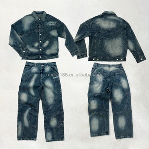 Clothing Custom Fashion Outfits Cut and <b>Sew</b> Denim Jeans Jacket <b>Sets</b> Unisex 14 Oz Heavyweight Sun Faded Denim Pants <b>Sets</b> for Men - Product Image 1