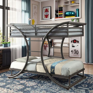 Modern industrieel metalen demontabel slaapkamermeubilair, stapelbed in tweepersoons- en queensize voor gezinnen en kinderen, ijzeren frame - Product Image 6