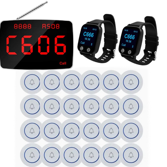 Crony Restaurant Wireless Waiter Calling System 200m Range 433.92MHz Frequency Customer Table Call Button Display Receiver Pager