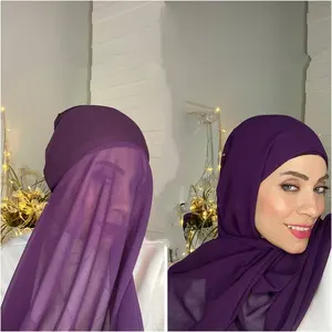Fabrik preis Hot Sale Under scarf Plain Instant Chiffon Hijab Mit Inner Jersey Bonnet Kopftuch Schal Schal
