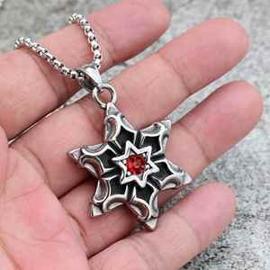 Collar con Colgante Hexagrama Vikingo Vintage de Acero Inoxidable para Hombre, Colgante de Estrella de Seis Puntas de Acero de Titanio 316 con Piedras Preciosas - Product Image 4