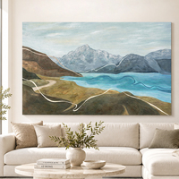 Peinture à l'huile 3D texturée Montagne Lac Ruban Blanc Eau Teal Peinte à la main sur toile Art mural Salon