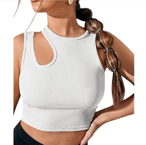 Teng Cai nouveau Style sans manches col rond hauts irréguliers dames courtes t-shirts femmes mince tricot culture <span class=keywords><strong>gilet</strong></span> - Product Image 1