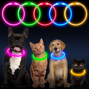 USB-C Oplaadbare LED Halsband voor Huisdieren - Verstelbaar Knipperlicht voor Katten & Honden Nachtveiligheid Kleine & Grote Maten - Product Image 1