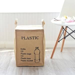 Cesto de Ropa Grande con Asa de Cuero Resistente, Bolsa de Almacenamiento Plegable Redonda de Lino y Algodón Impermeable - Product Image 6