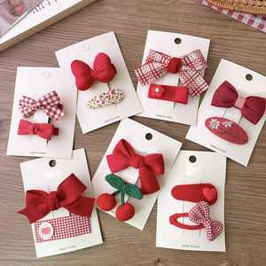 Ensemble de pinces à cheveux MIO série rouge, pinces à cheveux en tissu à nœud pour filles, accessoires pour cheveux pour enfants, 2 pièces/ensemble, pinces latérales en forme de cœur et d'étoile faites à la main - Product Image 1