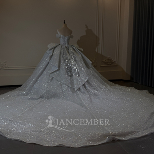 Xs307 <b>Sparkly</b> Silver Quinceanera Ball Gown Crystal Beaded Off Shoulder Embroidery Glitter Tulle Dress For Pageant Jancember - Product Image 6