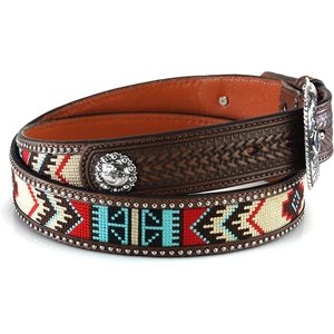 ARIAT <b>Men</b> <b>s</b> Southwestern Embroidered Cowhide Leather <b>Belt</b> <b>with</b> Tooled Tabs Pin <b>Buckle</b> - Product Image 3