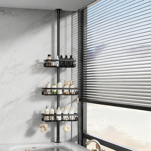 Scaffale angolare da bagno a 3 livelli regolabile, antiruggine, senza foratura, con asta telescopica per <span class=keywords><strong>doccia</strong></span>, organizer per bagno - Product Image 3