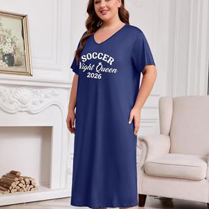 Camicia da <span class=keywords><strong>Notte</strong></span> a Tema Calcio Femminile, Taglia Grande, Oversize, Scollo a V, Manica Corta, Lunghezza Media, Abbigliamento Casual da <span class=keywords><strong>Notte</strong></span> per Signore - Product Image 3