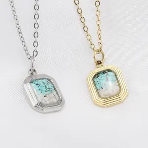 Stylish Natural Stone Pendant Block Pendant Gold Plated Necklace Stainless Steel Fashion Women's Jewelry