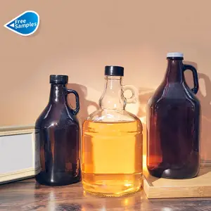 64oz 128oz 1 galon 2L 5L kapasitas besar stoples fermentasi kaca gaya California kendi pegangan untuk bir anggur minuman rumah