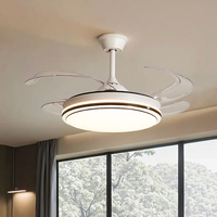 Ventilateur de plafond à lampe LED sans lame rétractable de 42 pouces avec lumière variable et moteur invisible télécommandé