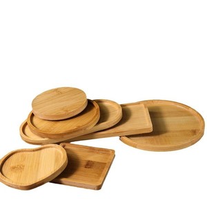 Juego de bandejas de servir de bambú, platos redondos, cuadrados y ovalados de madera para té, café, postre, desayuno, uso en hoteles - Product Image 1