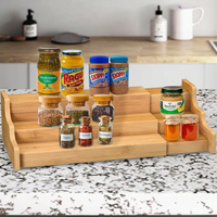Moderno y Sostenible Estante de Especias de Madera Tipo Soporte, Organizador Rectangular para Gabinete de Cocina, Exhibidor Expandible de Bambú de Tres Niveles