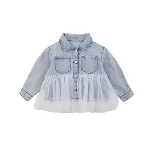 Jaket Jeans Renda Anak Perempuan, Mantel Luaran Denim Musim Gugur untuk Anak Cewek