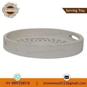 Offre spéciale pour restaurants et hôtels Plateaux en bois sculpté en MDF Conception personnalisée Plateau rond en bois pour le service Fabricant à bas prix - Product Image 4