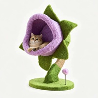 Arbre pour chat en forme de fleur à grande ouverture, avec lit intégré et griffoir pour le repos