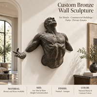 Sculpture murale en bronze, statue humaine personnalisée, finition antique artisanale, décoration durable pour hôtel, bâtiment commercial, propriété privée