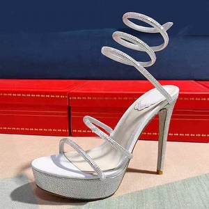 Sandales à talons hauts et fins pour femmes, style plateforme, avec strass scintillants, ornées de cristaux, bout ouvert et talon aiguille - Product Image 2