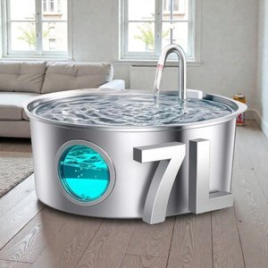 Fontaine à eau automatique en acier inoxydable de qualité alimentaire, 7 L, anti-fuite, moderne, système de filtration multicouche pour chat de tous âges - Product Image 1