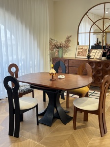 Modern <b>Dining</b> <b>Table</b> <b>Solid</b> <b>Wood</b> Base Rectangular <b>Table</b> Can be Extended into a <b>Round</b> Design for Home and Hotel Use - Product Image 2