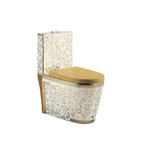 Luxury Golden Color Floor Mounted Sanitary Ware Round Shaped Siphonic Bathroom Ceramic Toilet