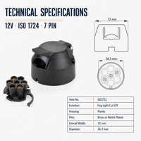Prise de remorque ronde 12V ISO 1724 à 7 broches avec coupure de courant pour feux de brouillard, pour caravanes, camions et remorques