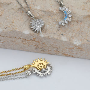 FY mode <span class=keywords><strong>Couple</strong></span> colliers Boho chaîne en acier inoxydable pierres précieuses soleil et lune correspondant pendentif BFF collier filles bijoux <span class=keywords><strong>cadeau</strong></span> - Product Image 2
